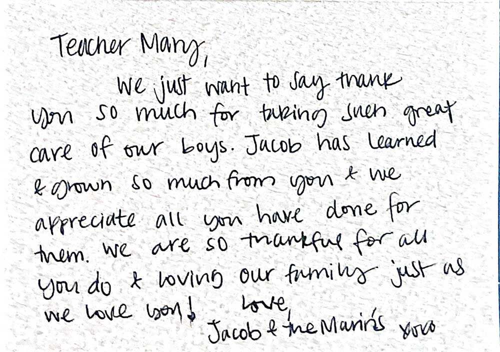 Thank You Note from Alex Marin and Jacob